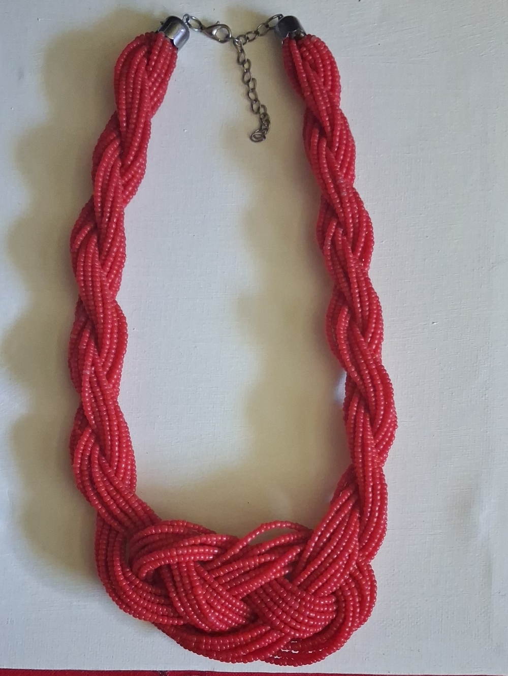 Red Beaded Braided Statement Necklace